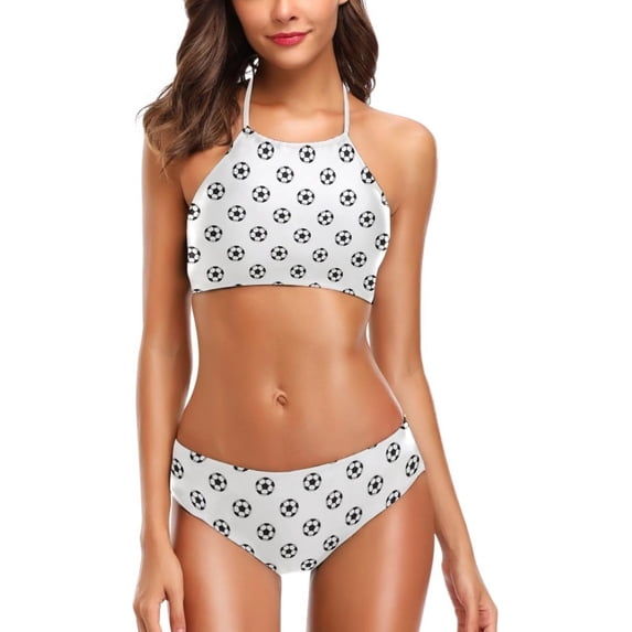 Dreamtimes Womens Cute Animal Pattern Summer Hot 2 Pcs High Waist Halter Swimsuit Bikini Set, Small