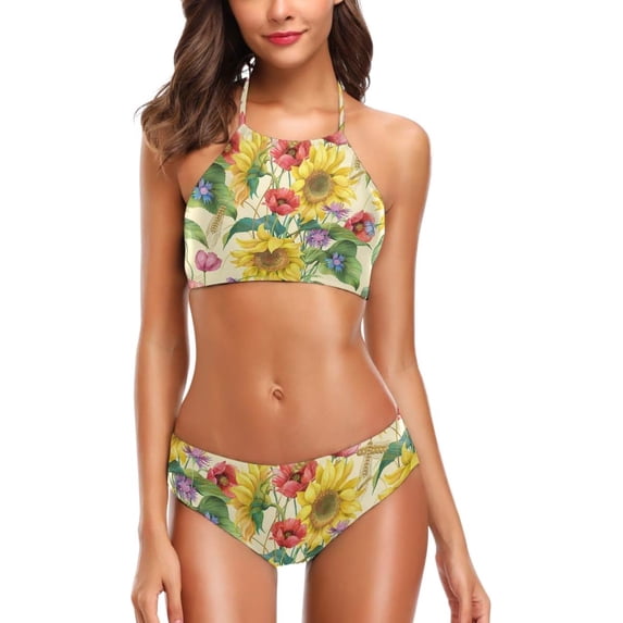 Dreamtimes Womens Cute Animal Pattern Summer Hot 2 Pcs High Waist Halter Swimsuit Bikini Set, Small
