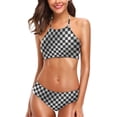 thumbnail image 1 of Dreamtimes Womens Swimsuit 3D Checkerboard Floral 2 Pcs Top Halter Sexy Bathing Bikini Set, Small, 1 of 6