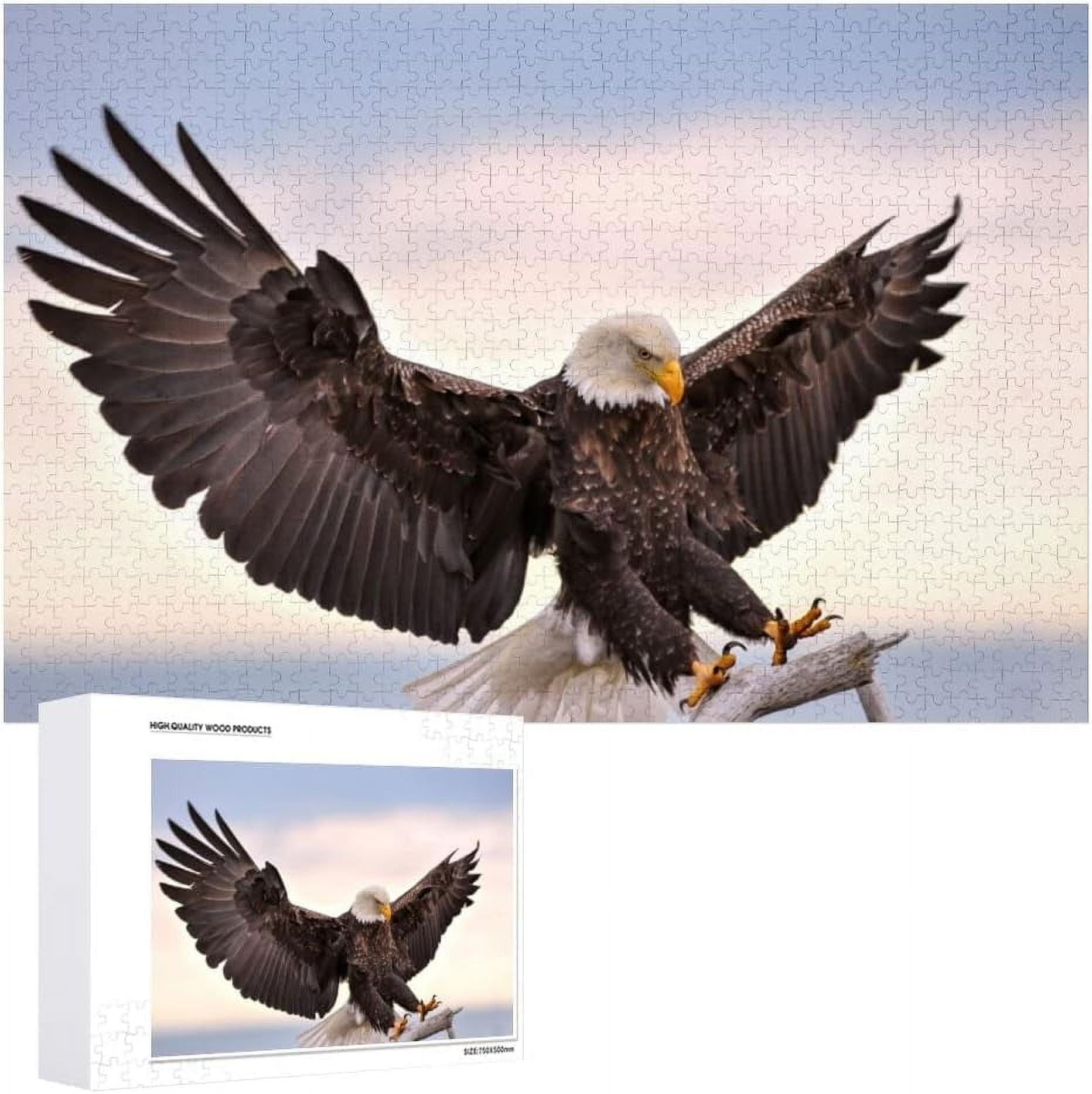 Dreamtimes wooden jigsaw puzzles 1000 pieces, bald eagle perch on branch  educational intellectual puzzle games for adults kids, 29.5