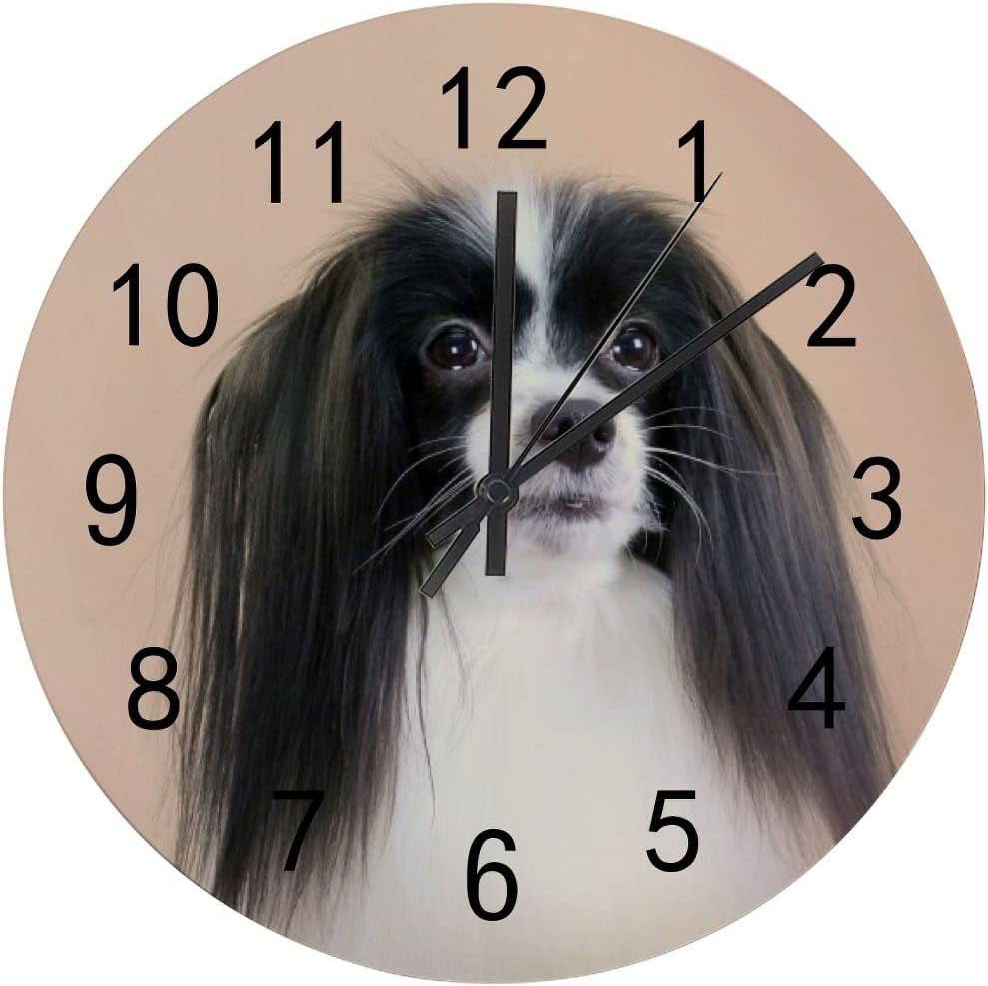 Dreamtimes Wooden Round Wall Clock, 12 Inch White Puppy with Hanging