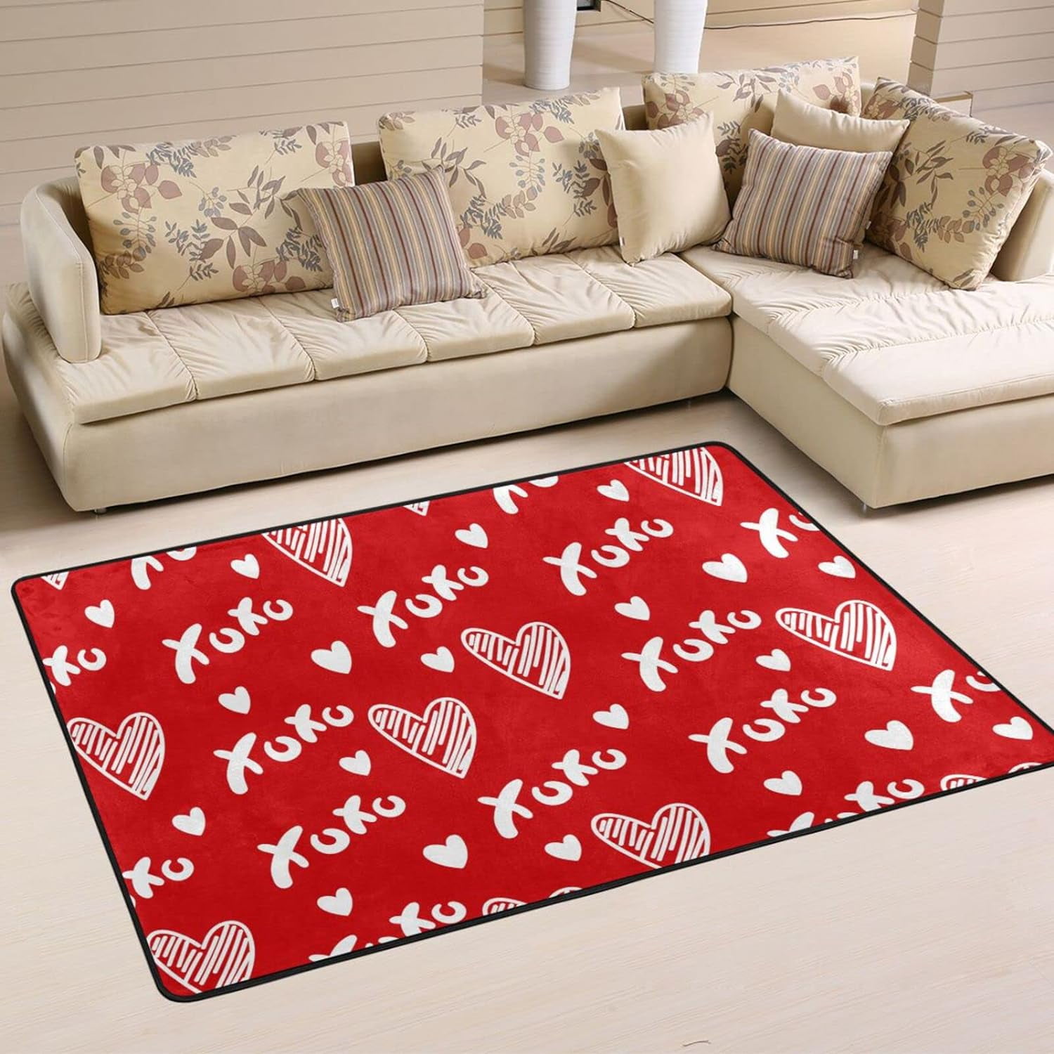 Dreamtimes XOXO Pattern NonSlip Area Rug 36"x24", Valentine Red Heart