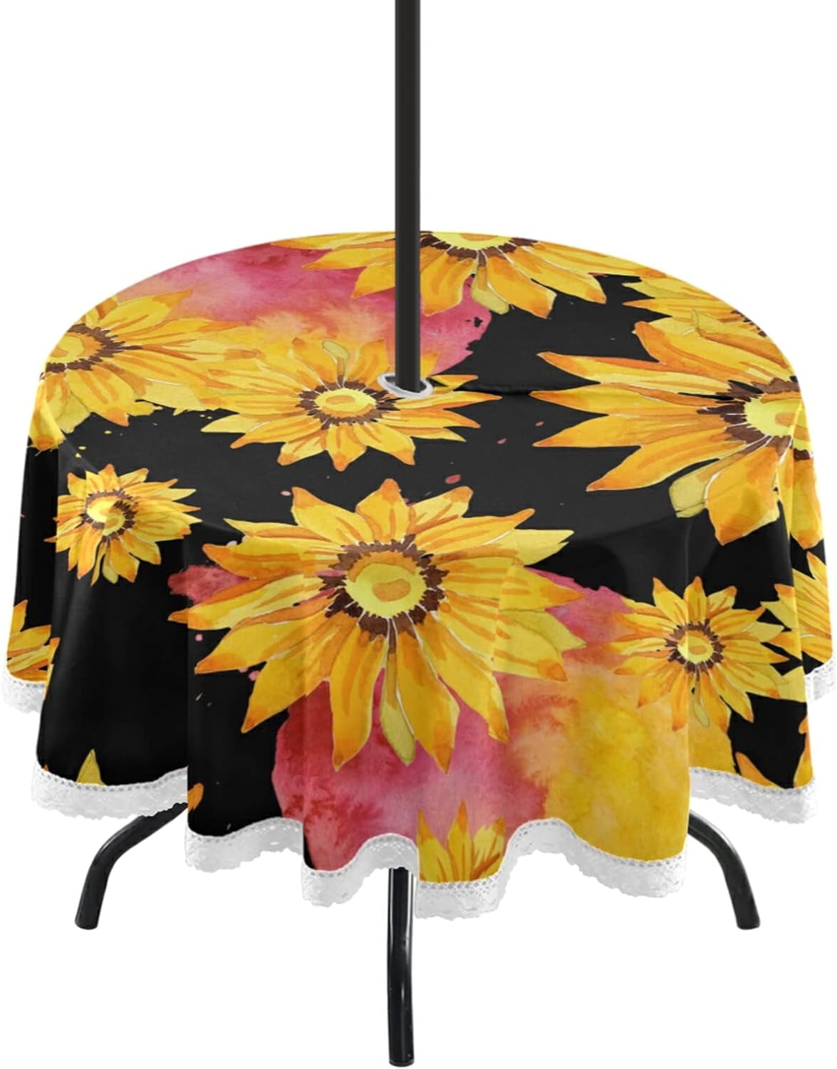 Dreamtimes Yellow Gazania Flower Round Tablecloth 60", Waterproof Table Cover with Umbrella Hole