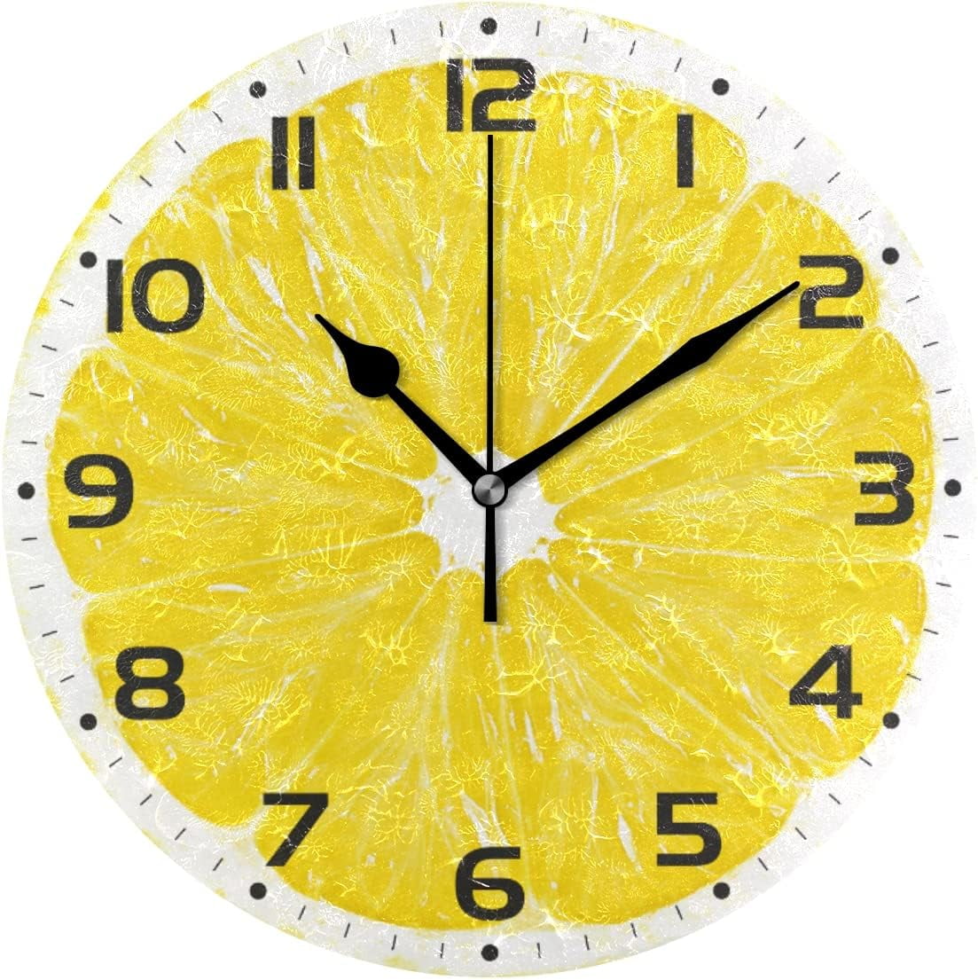 Dreamtimes Yellow Slice Lemon Wall Clock, 10 Inch Silent Non Ticking