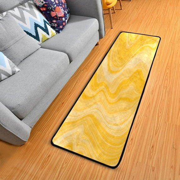 Dreamtimes Yellow Strata Marbling Hallway Runner Rug 2'x6' Kitchen Rug with Rubber Backing Veining Texture Non Slip Entryway Rug Runner Washable Soft Area Rug for Hallway Bedroom Kitchen Decor