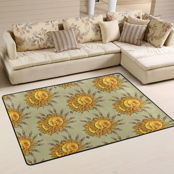 Dreamtimes Yellow Sunflower Area Rug 36x24in Funny Fall Floral Non-Slip Floor Carpet Comfort Floor Mats Decor for Indoor Living Dining Room and Bedroom Area