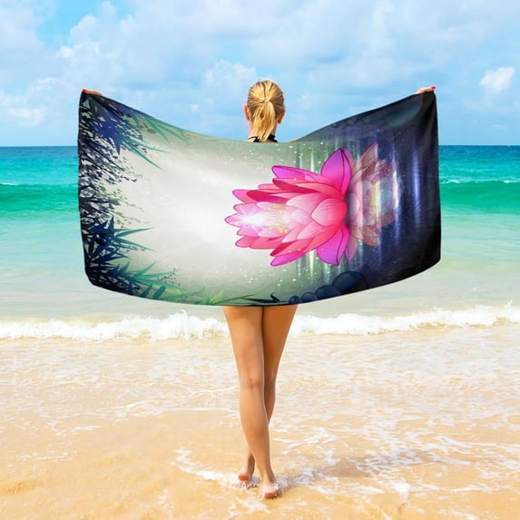 Dreamtimes Zen Lotus Flower Beach Towel Microfiber, 31"x 71" Large Quick Dry Travel Towel Beach Blanket for Women Men Travel Swim Camping Holiday