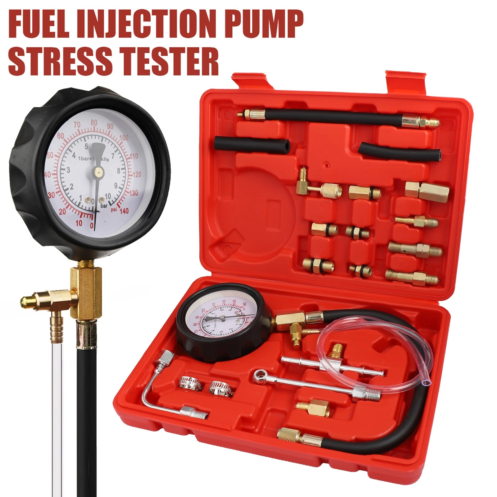 Fuel Injection Tester Dreamtrue 0-140PSI Fuel Injector Injection Pump Pressure Tester Gauge ...