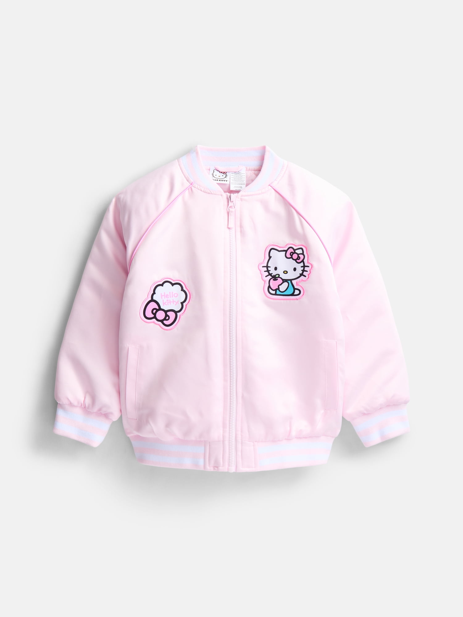 Hello Kitty Girls' Graphic Patch Varsity Sateen Jacket with Long Sleeves, Sizes 4-12