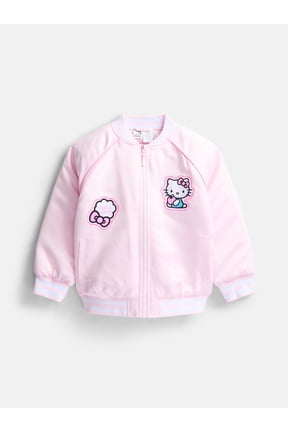Hello Kitty Girls' Graphic Patch Varsity Sateen Jacket with Long Sleeves, Sizes 4-12