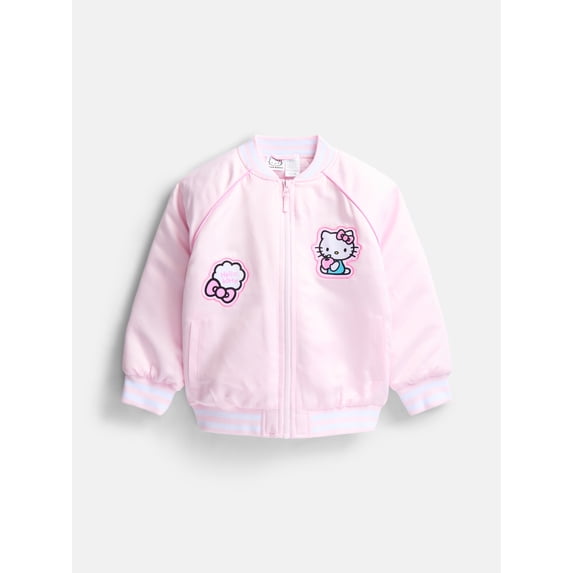 Hello Kitty Girls' Graphic Patch Varsity Sateen Jacket with Long Sleeves, Sizes 4-12