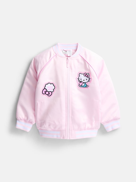 Hello Kitty Girls' Graphic Patch Varsity Sateen Jacket with Long Sleeves, Sizes 4-12