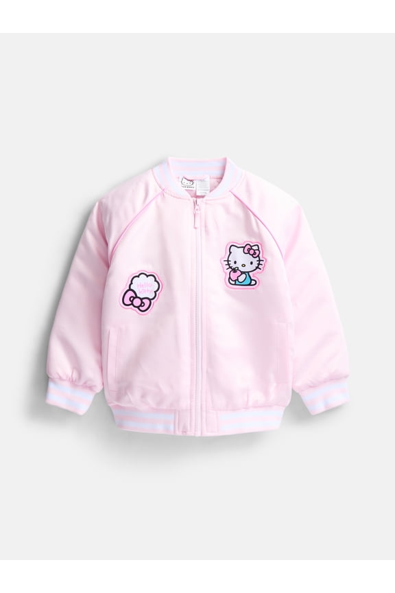 Hello Kitty Girls' Graphic Patch Varsity Sateen Jacket with Long Sleeves, Sizes 4-12