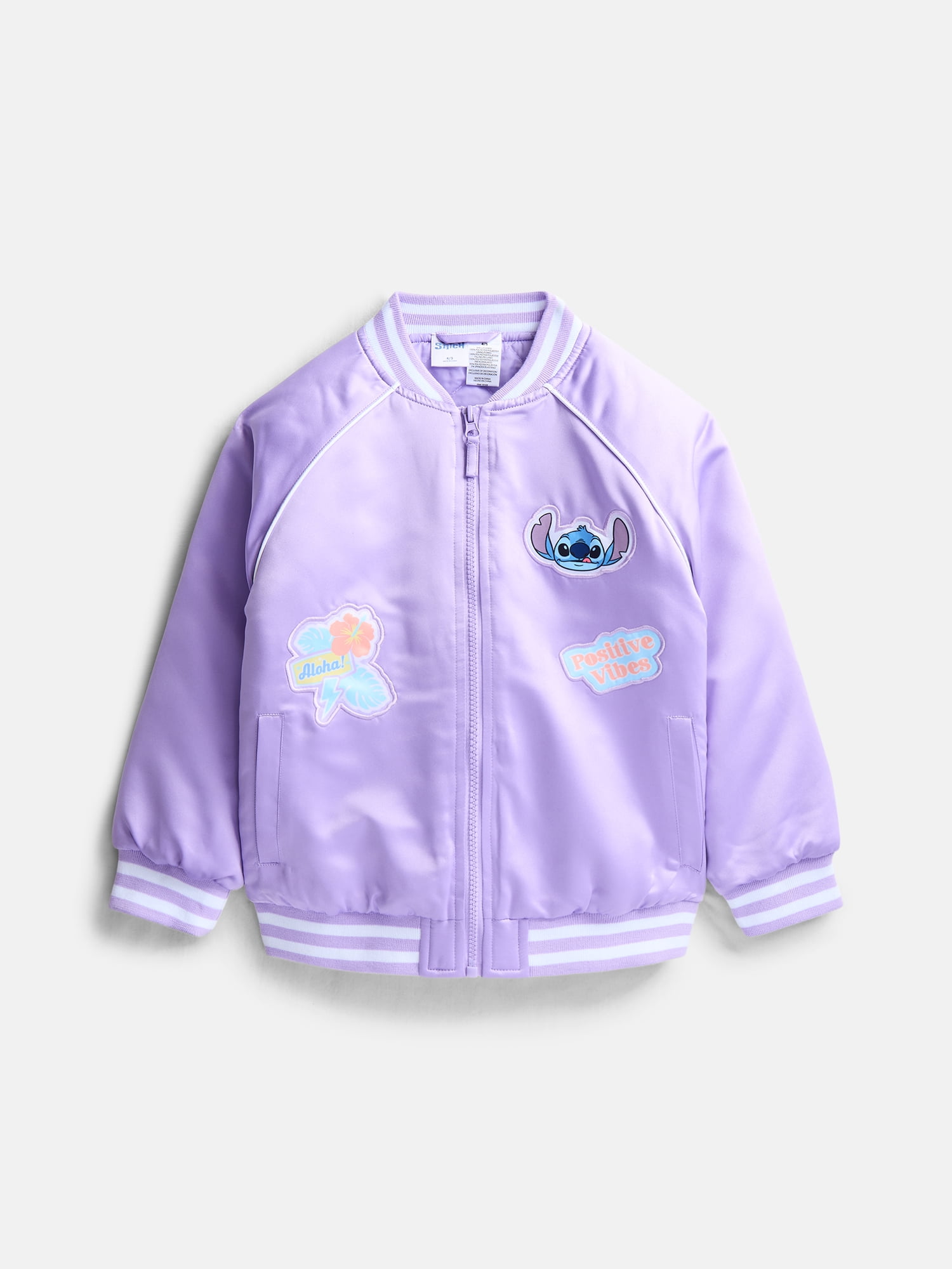 Stitch Girls' Graphic Patch Varsity Sateen Jacket with Long Sleeves, Sizes 4-12