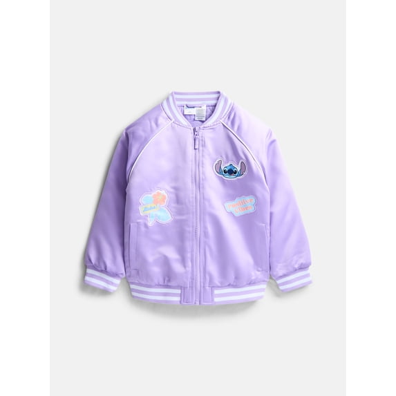 Stitch Girls' Graphic Patch Varsity Sateen Jacket with Long Sleeves, Sizes 4-12