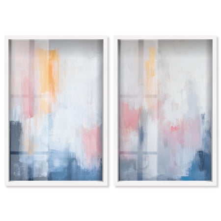 Dreamweaver Serenity Shadowbox Print Modern Abstract Art Set by Art Remedy, White Frame, 24 x 36