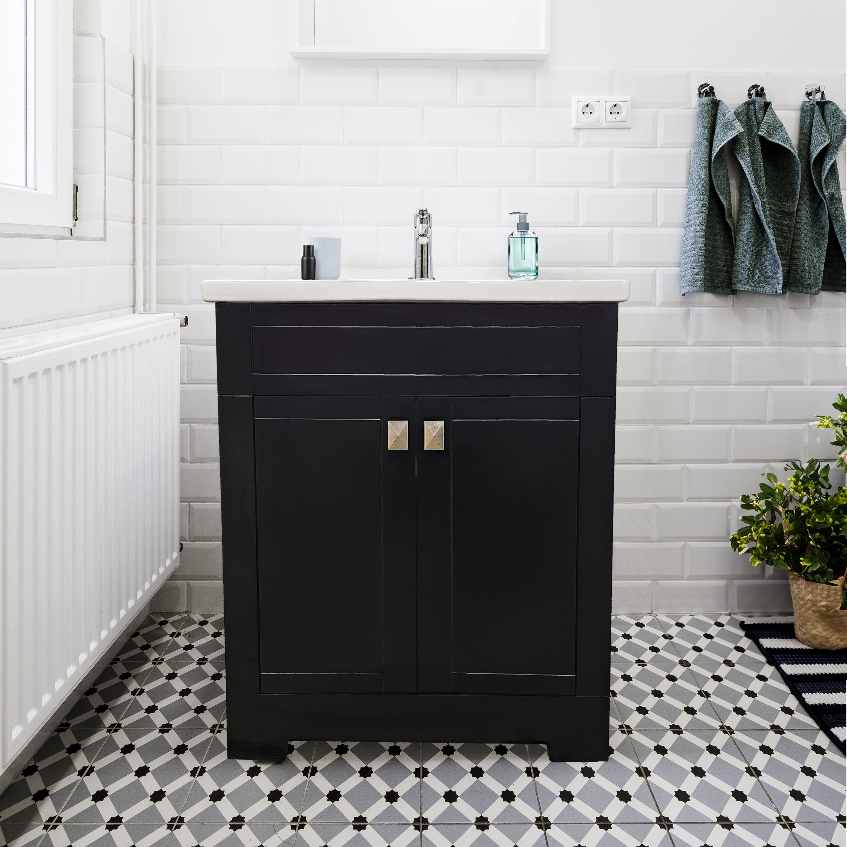 Trenta 24" Black PVC Freestanding Bathroom Vanity with White Ceramic Top