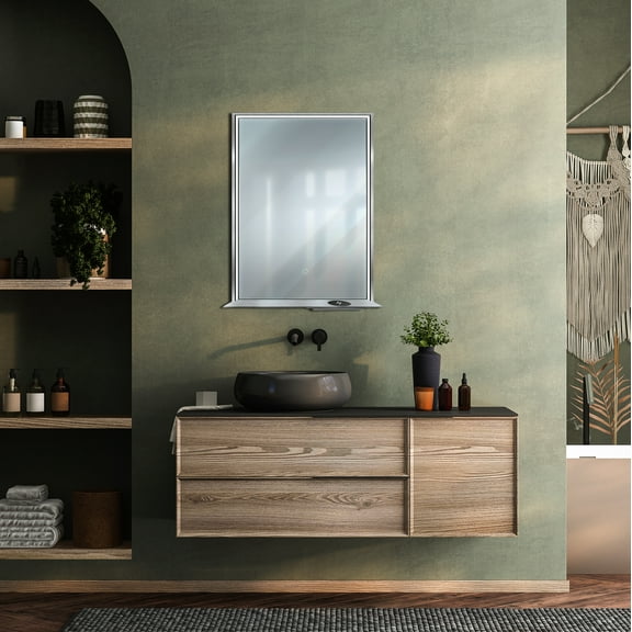 Dreamwerks 24"W x 32"H Brushed Nickel Rectangular Framed LED Mirror with Integrated Cell Phone Charger