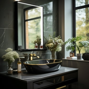 Dreamwerks 24"W x 32"H Matte Black Rectangular Framed LED Mirror with Integrated Cell Phone Charger