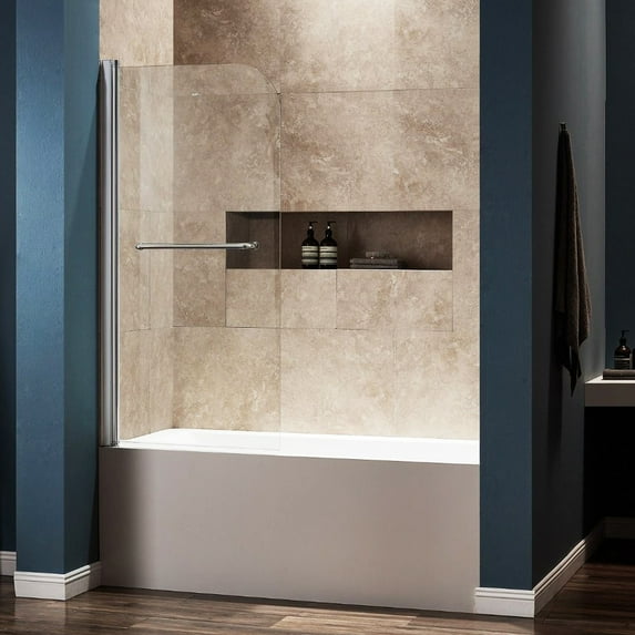 Dreamwerks 30 in. W x 59 in. H Pivot Frameless Tub Door 1/4 with Clear Glass in Chrome
