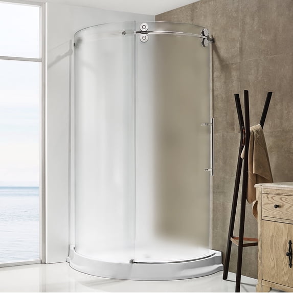 Dreamwerks 40 in. W x 40 in. D x 79 in. H Frameless Sliding Frosted Glass Shower Door Enclosure in Chrome