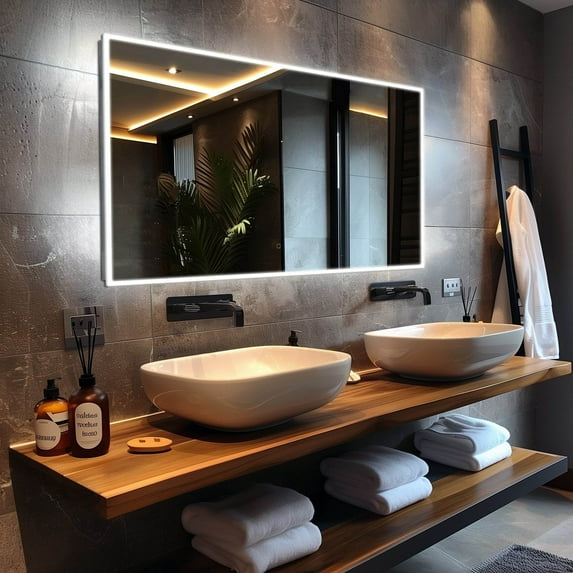 Dreamwerks 60" W x 36" H Frameless LED Mirror with Integrated Touch Switch