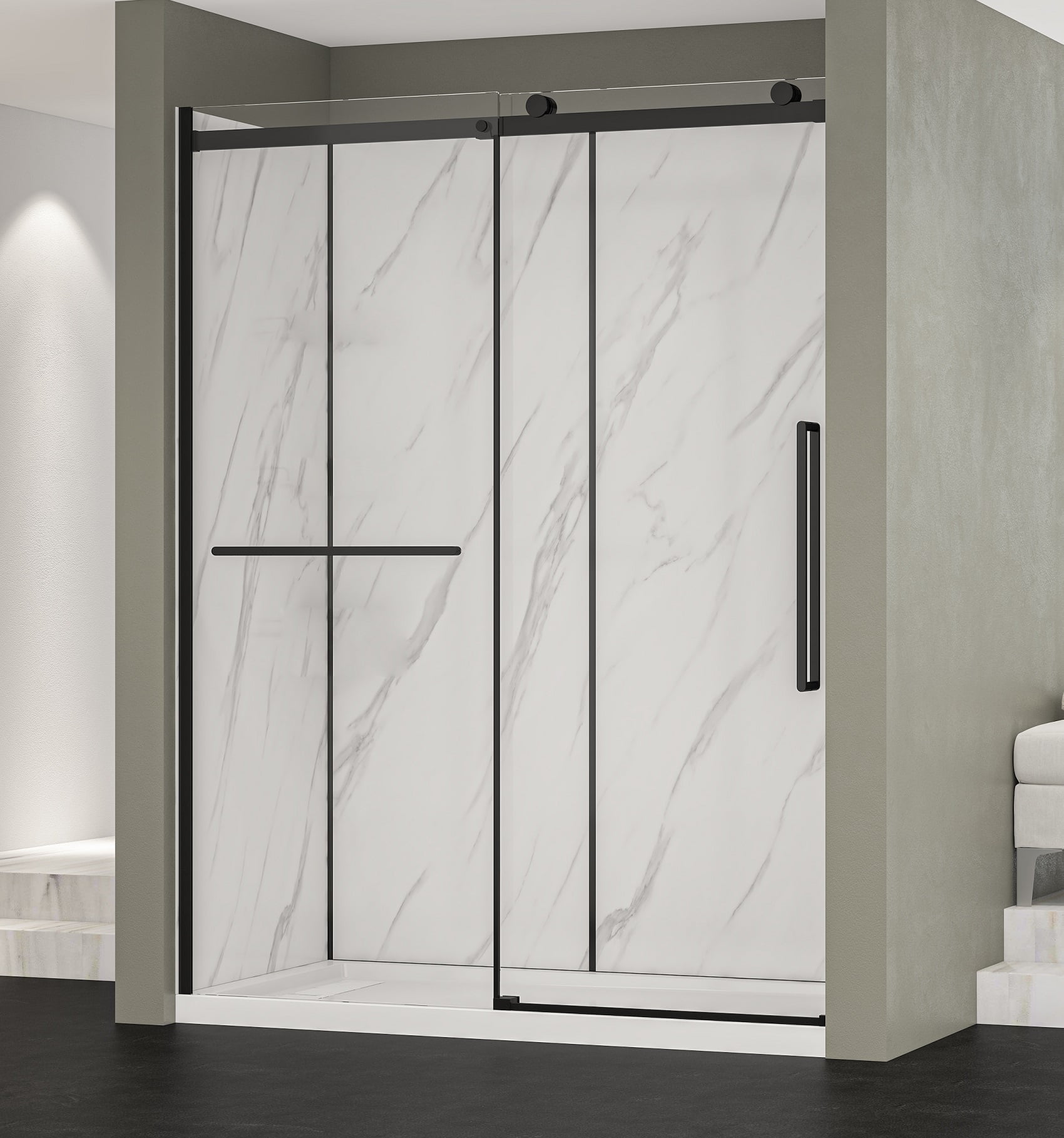 Alexandria 60" Black Framed Sliding Shower Kit with Clear Glass