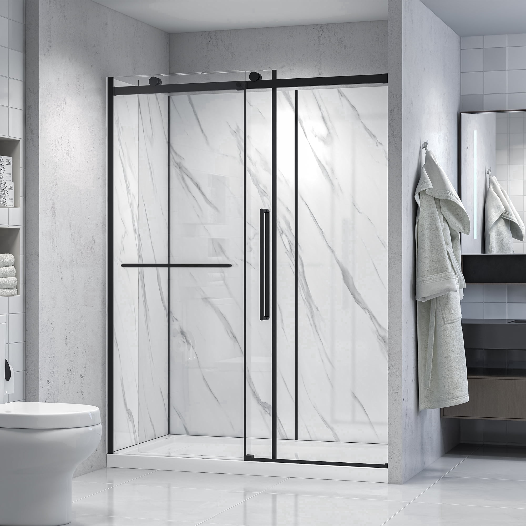 Dreamwerks Alexandria Black 60"W x 78.6"H, 5/16" Thick Clear Alcove Shower Door Kit