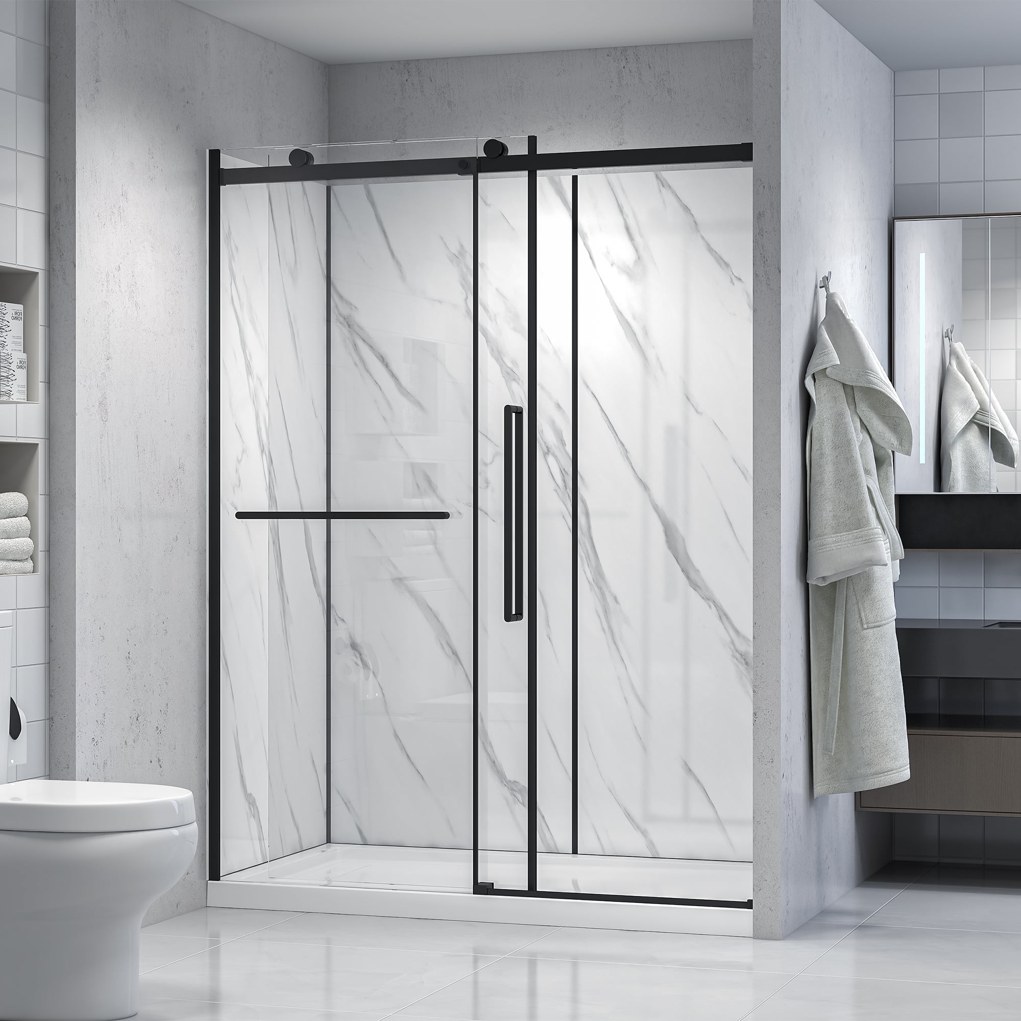 Alexandria 60" Black Framed Sliding Shower Kit with Clear Glass