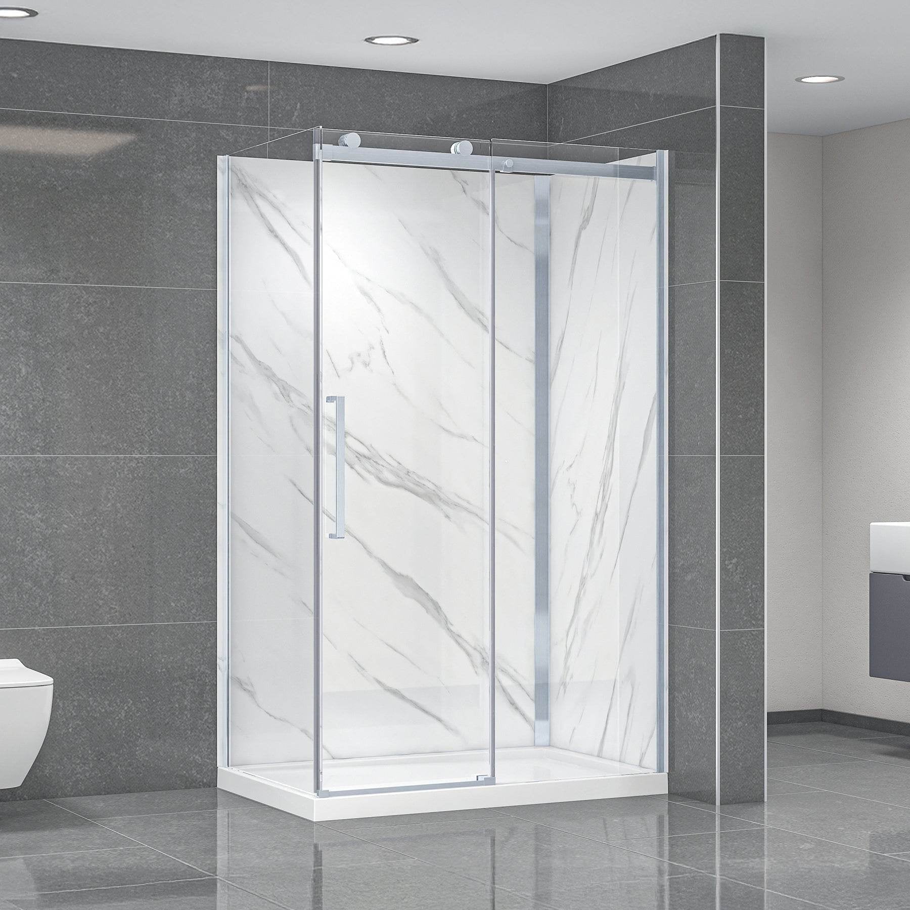 Dreamwerks Bristol 48x32x79.2 Rectangular Acrylic Shower Stall with Brushed Nickel Door, Base & Walls