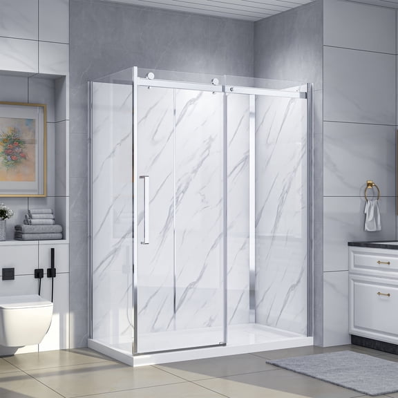 Dreamwerks Bristol 60 in. W x 32 in. D x 79.2 in. H Rectangular Shower Kit in Chrome with Door, Base and Walls