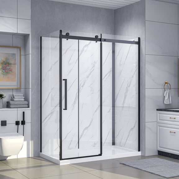 Dreamwerks Bristol 60x32x79.2 Rectangular Acrylic Shower Kit with Sliding Door, Base & Walls in Black