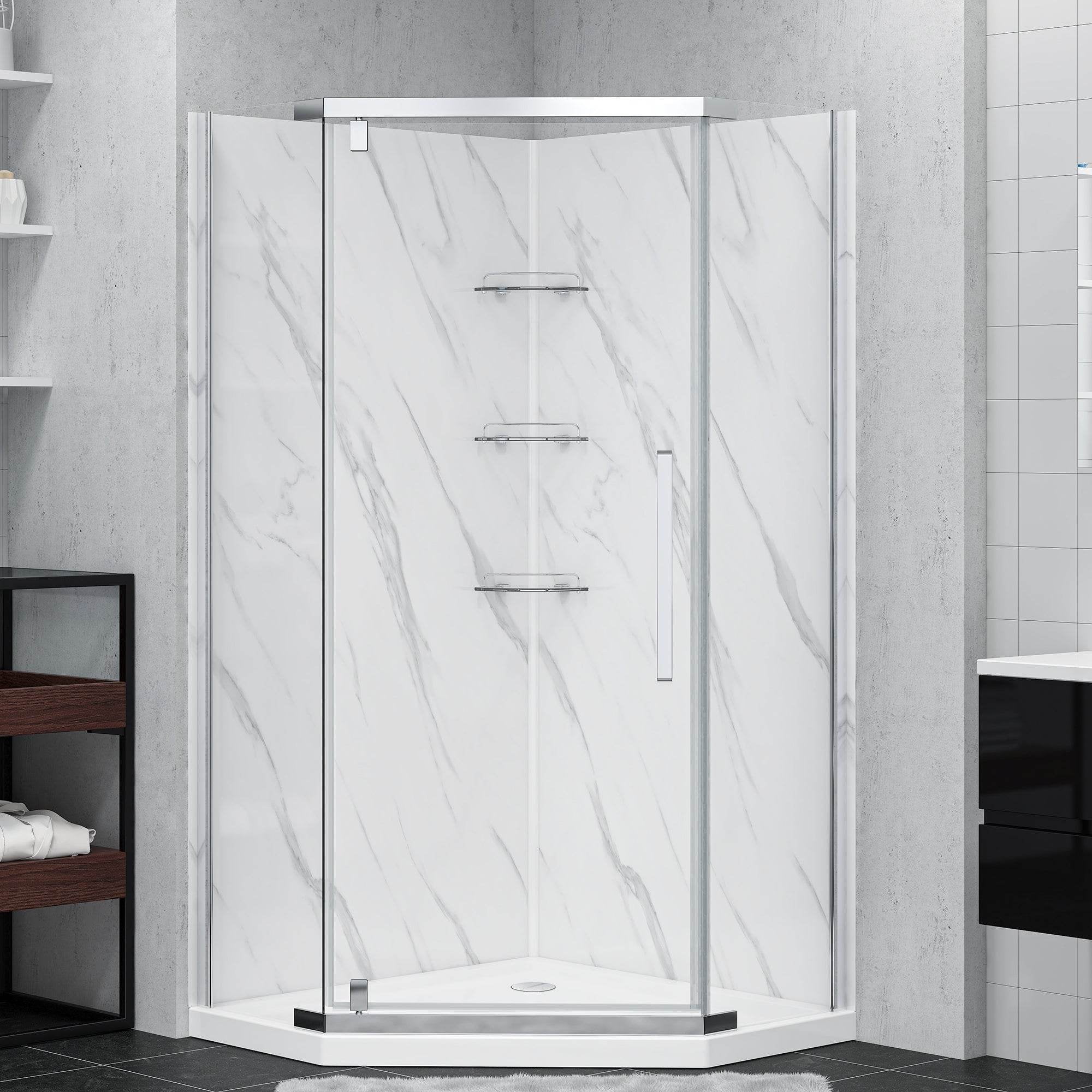 36'' W x 79'' H Chrome Neo-Angle Shower Kit with Marble Finish