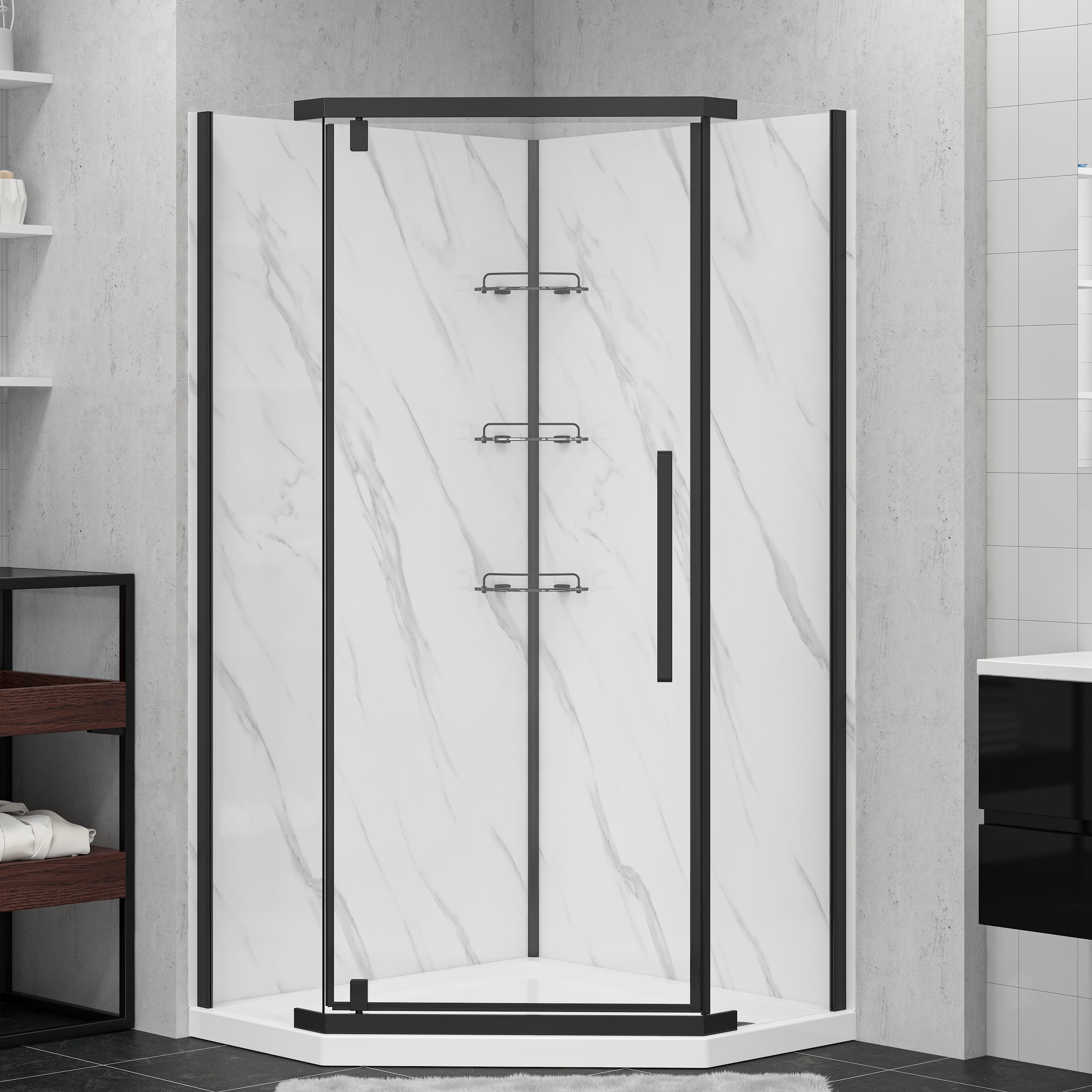 Capri 38" Black Aluminum Neo-Angle Shower Kit