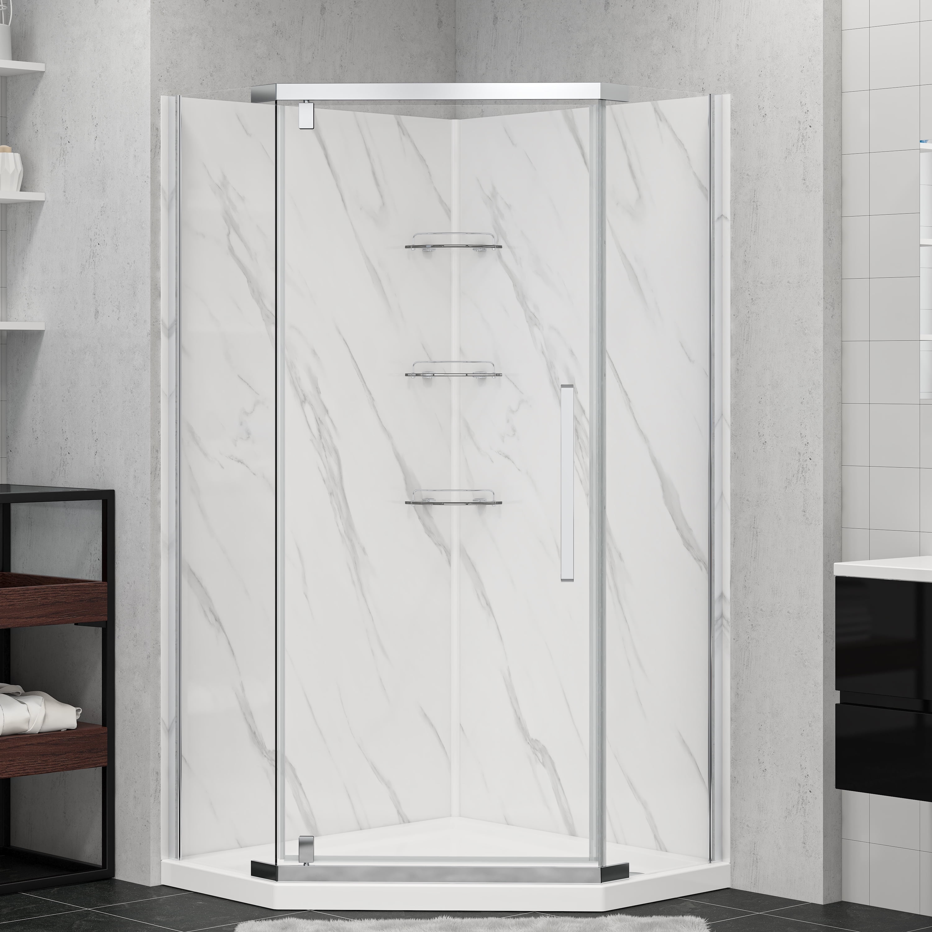 Capri 38'' Chrome Neo-Angle Shower Kit with Marble Pattern