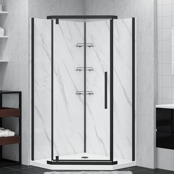 Dreamwerks Neo-Angle 38 in. W x 38 in. D x 79 in. H, 1/4" Thick Shower Enclosure Kit with Door, Base, Panels in Black