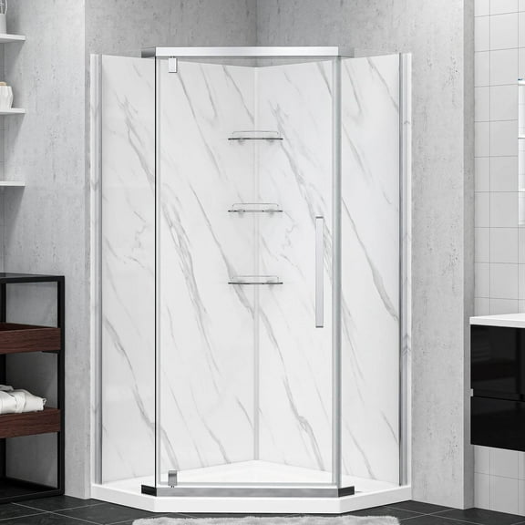 Dreamwerks Capri 38 in. W x 38 in. D x 79 in. H Neo-Angle Shower Enclosure Kit in Brushed Nickel with Door, Base and Walls