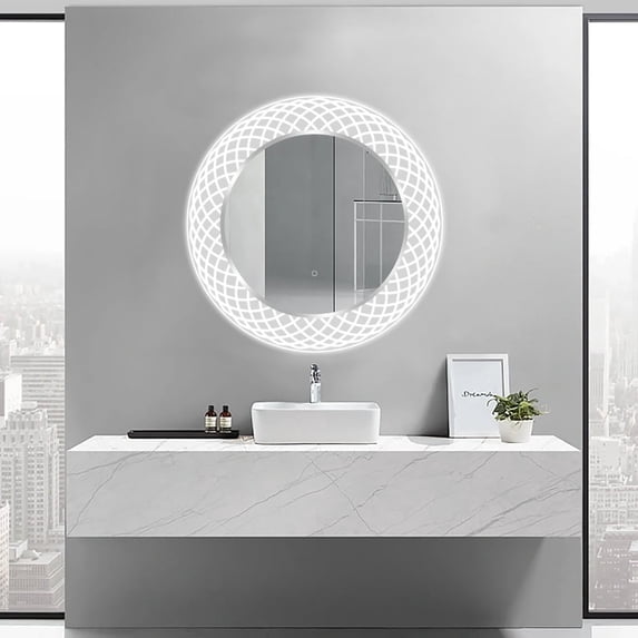 Dreamwerks Liza 24" x 24" Round LED Lighted Mirror with Dimmer & Defogger
