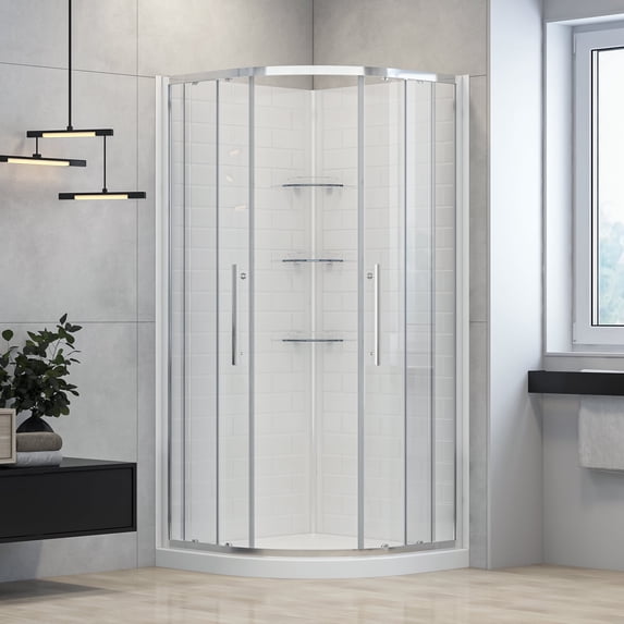 Dreamwerks Monaco 36x36x75 Round Corner Acrylic Shower Kit with Sliding Door, Base & Walls in Chrome