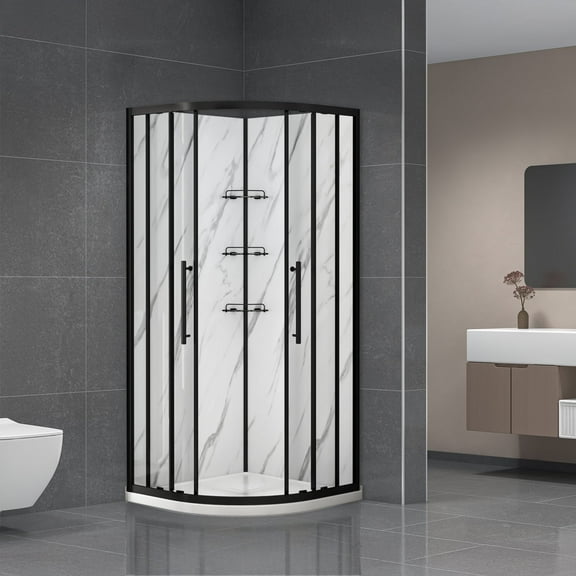 Dreamwerks Monaco 38 in. x 38 in. Round Shower Kit in Black with Base, and Walls