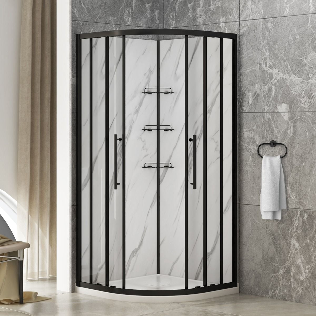 Dreamwerks Monaco 38 in. x 38 in. Round Shower Kit in Black with Base, and Walls