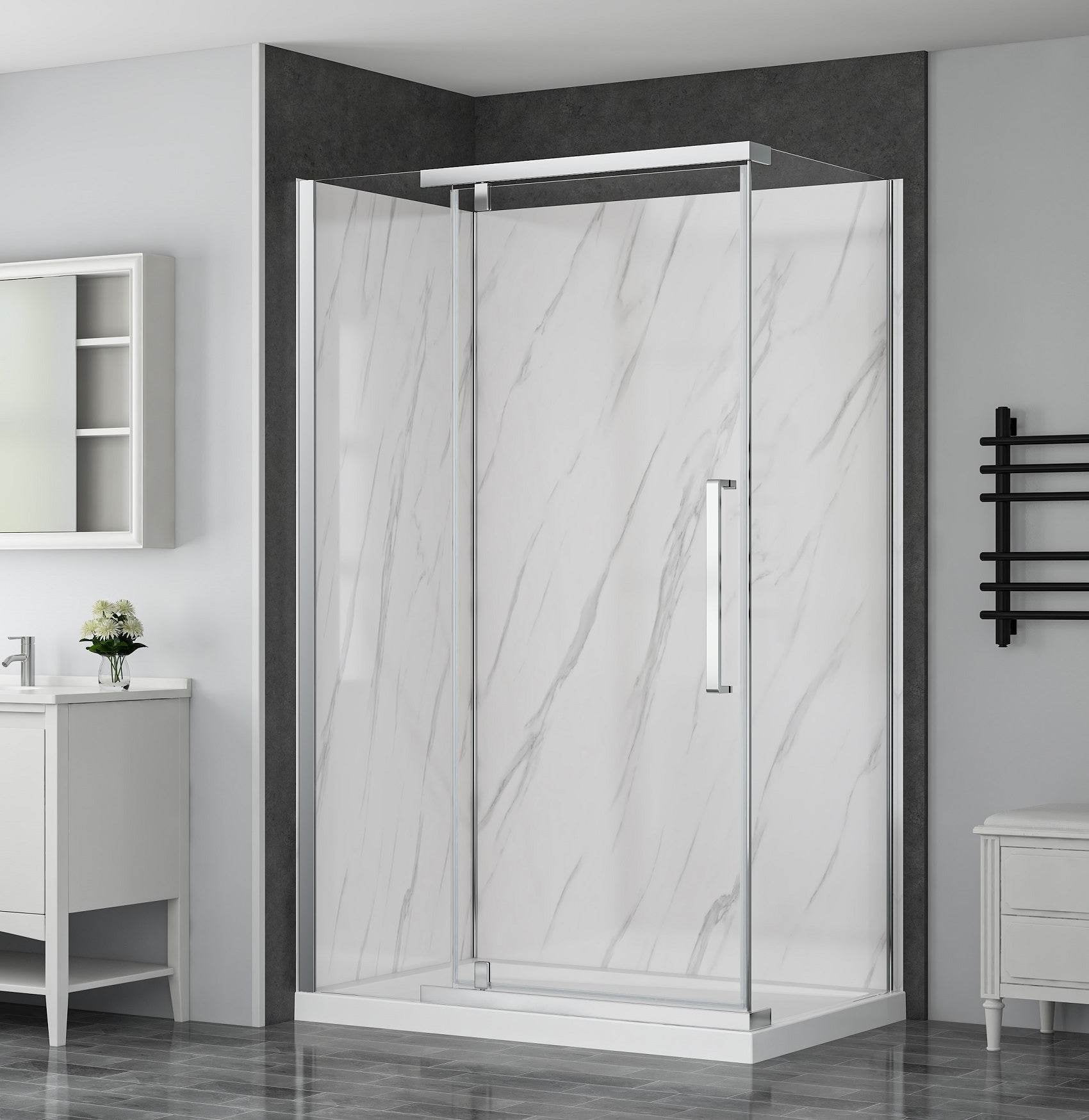 Dreamwerks Vienna 48" W x 32" D x 78.6" H Rectangular Shower Enclosure Kit with Door, Base, and Walls in Chrome