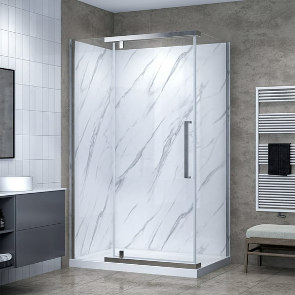 Dreamwerks Vienna 48" W x 32" D x 78.6" H Rectangular Shower Enclosure Kit with Door, Base, and Walls in Brushed Nickel
