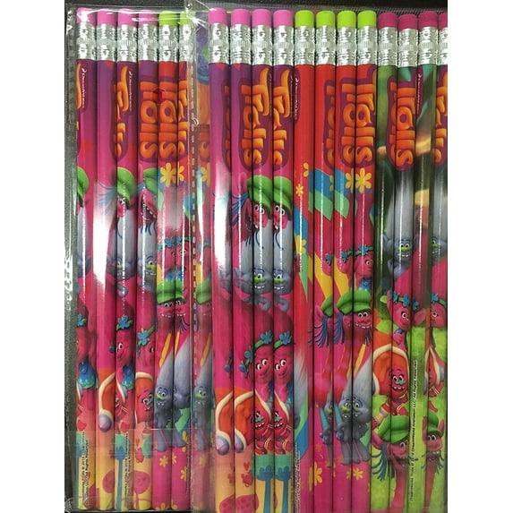 Dreamwork Trolls Wood Pencils Birthday Party Favors Bag Fillers-24 Pcs