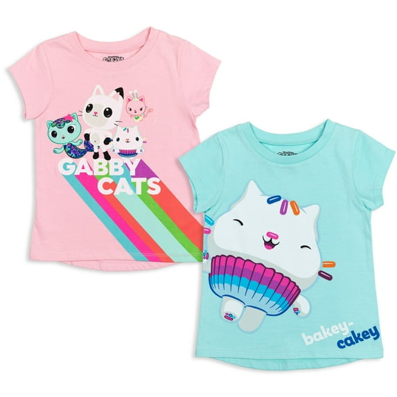 Dreamworks Gabby's Dollhouse Big Girls 2 Pack T-Shirts Toddler to Big Kid