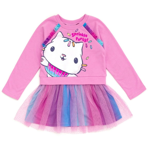 Dreamworks Gabby's Dollhouse Cakey Cat Toddler Girls French Terry Dress Purple 2T