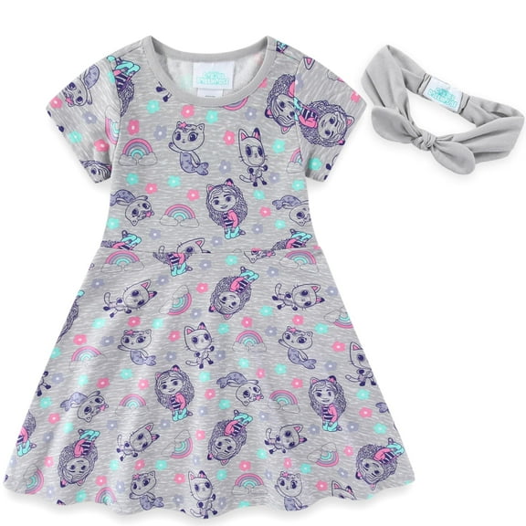 Dreamworks Gabby's Dollhouse French Terry Dress with Headband (Girls), 2 Piece Set, Sizes 3T-12