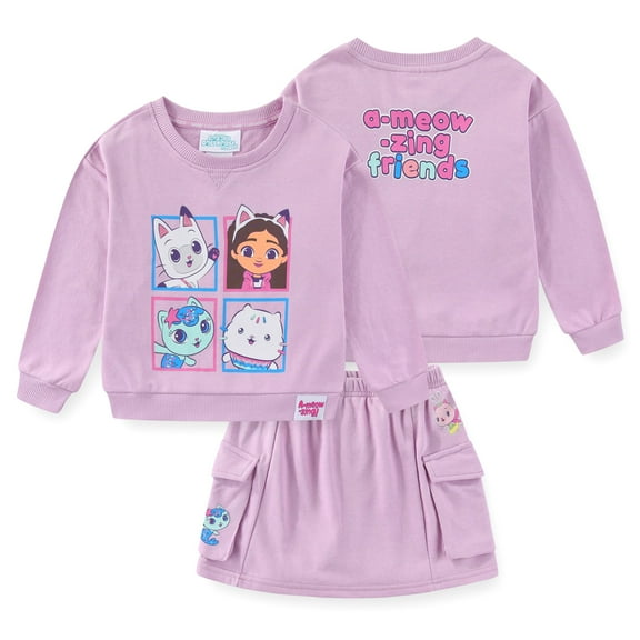 Dreamworks Gabby's Dollhouse Girls French Terry Sweatshirt and Skort Skirt Set (Girls), 2 Piece Set, Sizes 3T-7