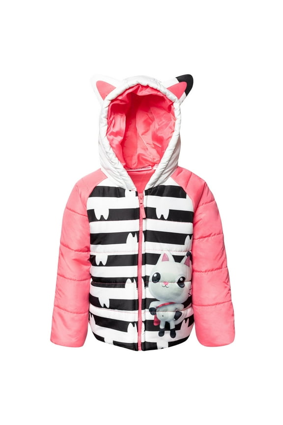 Gabby's Dollhouse Little Girls Zip Up Puffer Jacket Toddler to Big Kid
