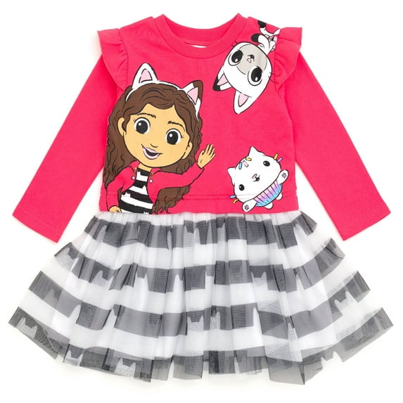 Dreamworks Gabby's Dollhouse Pandy Paws Cakey Cat Big Girls French Terry Dress Pink 10-12